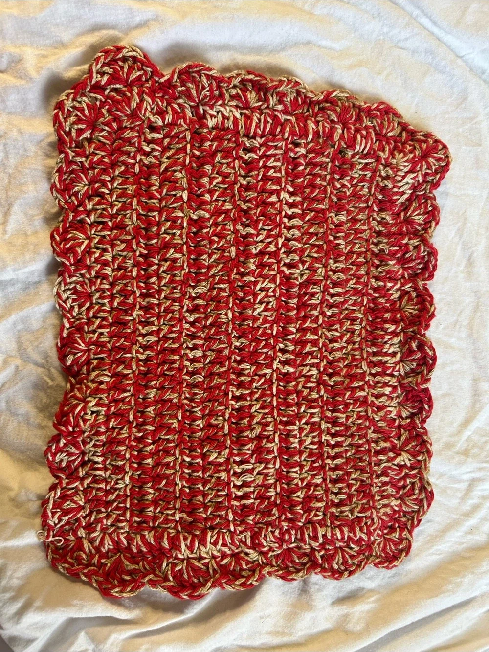 100% Cotton Handmade Red and Cream Crochet Kitchen Dish Cloth